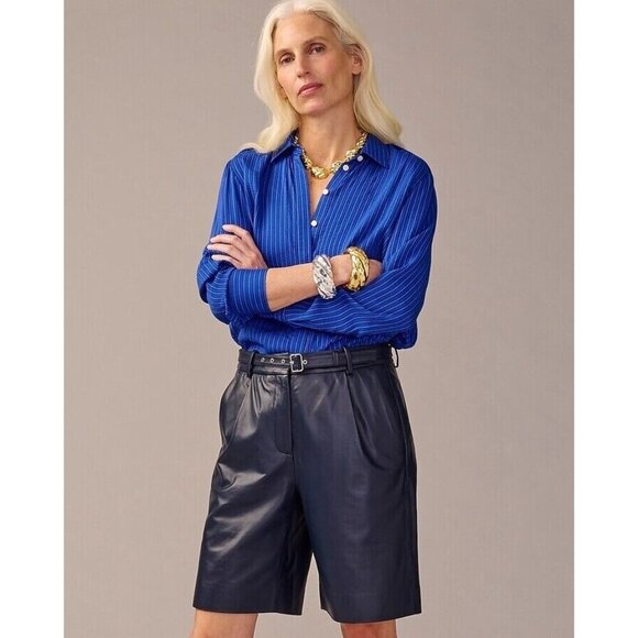 NWT J.Crew Collection Pleated Trouser Short in Navy Leather Belted Shorts 6 $428 - Picture 7 of 7